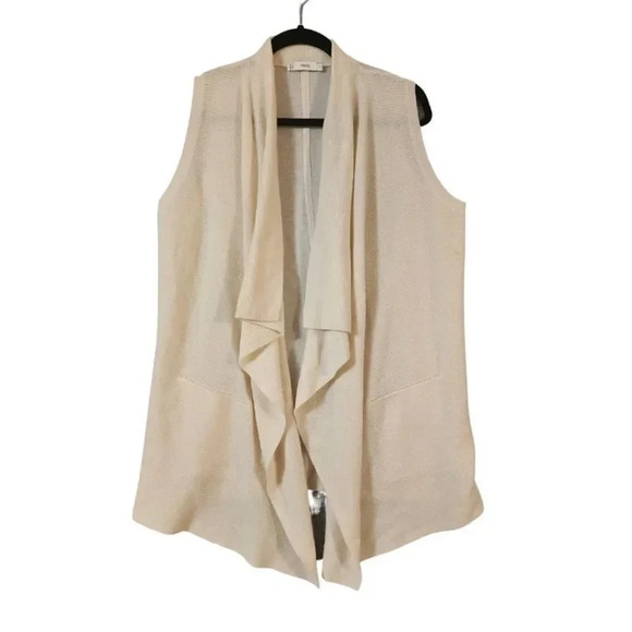Vince Cream Wool and Cashmere Cardigan Sleeveless Waterfall Front Size Small - Picture 1 of 6